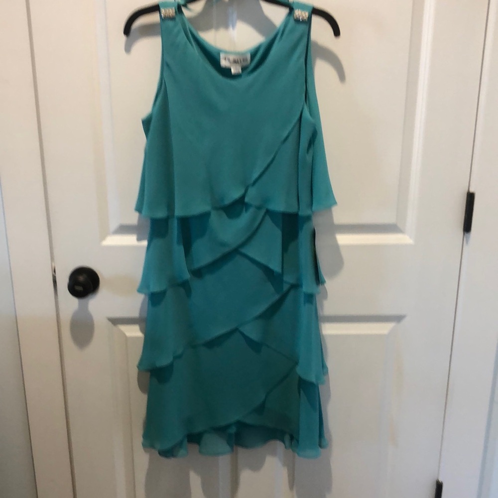 Calvin Klein Green Asymmetrical Ruffled Mini Dress